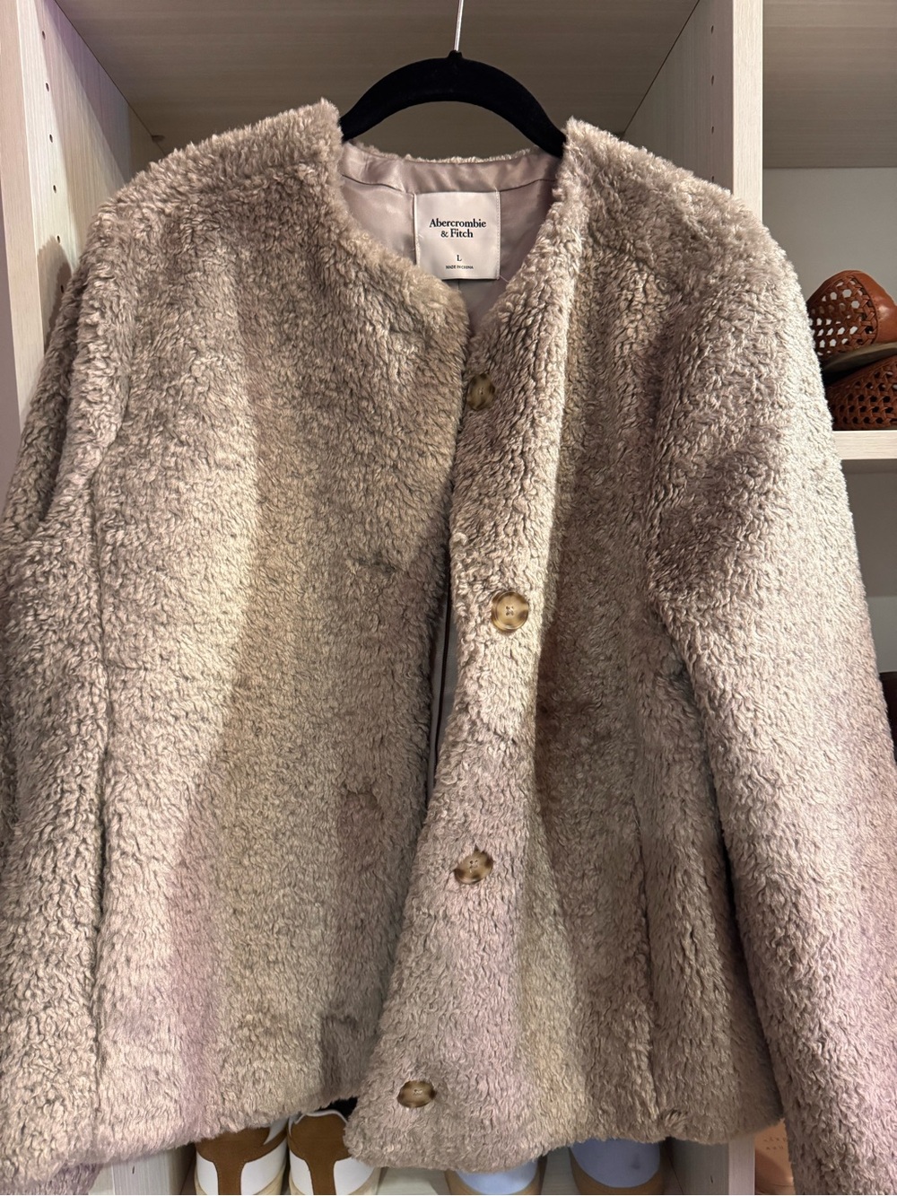 Abercrombie Taupe Sherpa Button-Up Jacket - Large - Picture 4 of 4